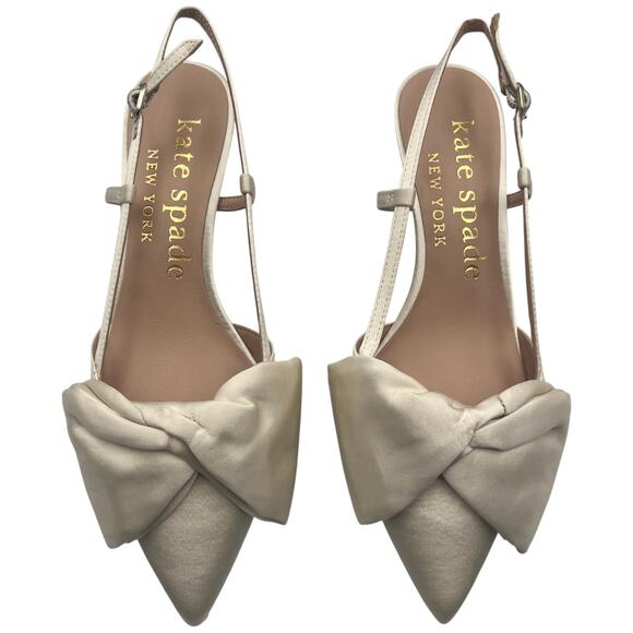 Kate Spade Marseille Bow Satin Pointed Toe Kitten Heels Pumps Ivory Size 8 - Picture 4 of 9